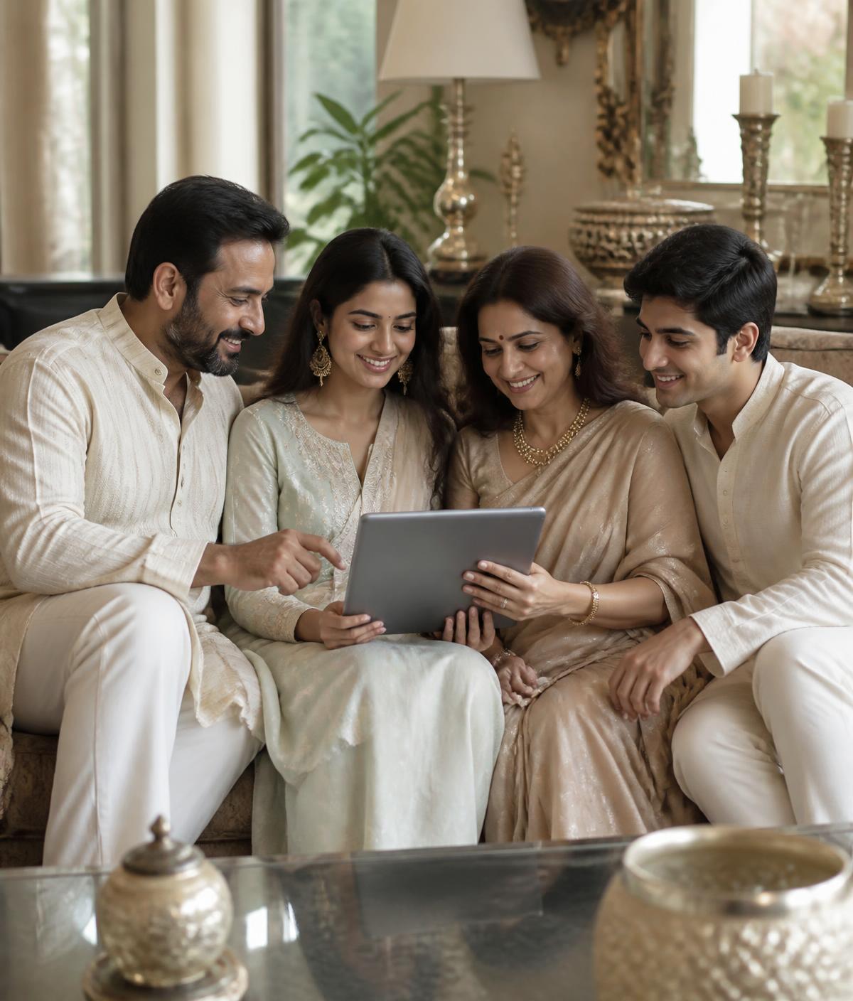 A family viewing their wedding gallery together